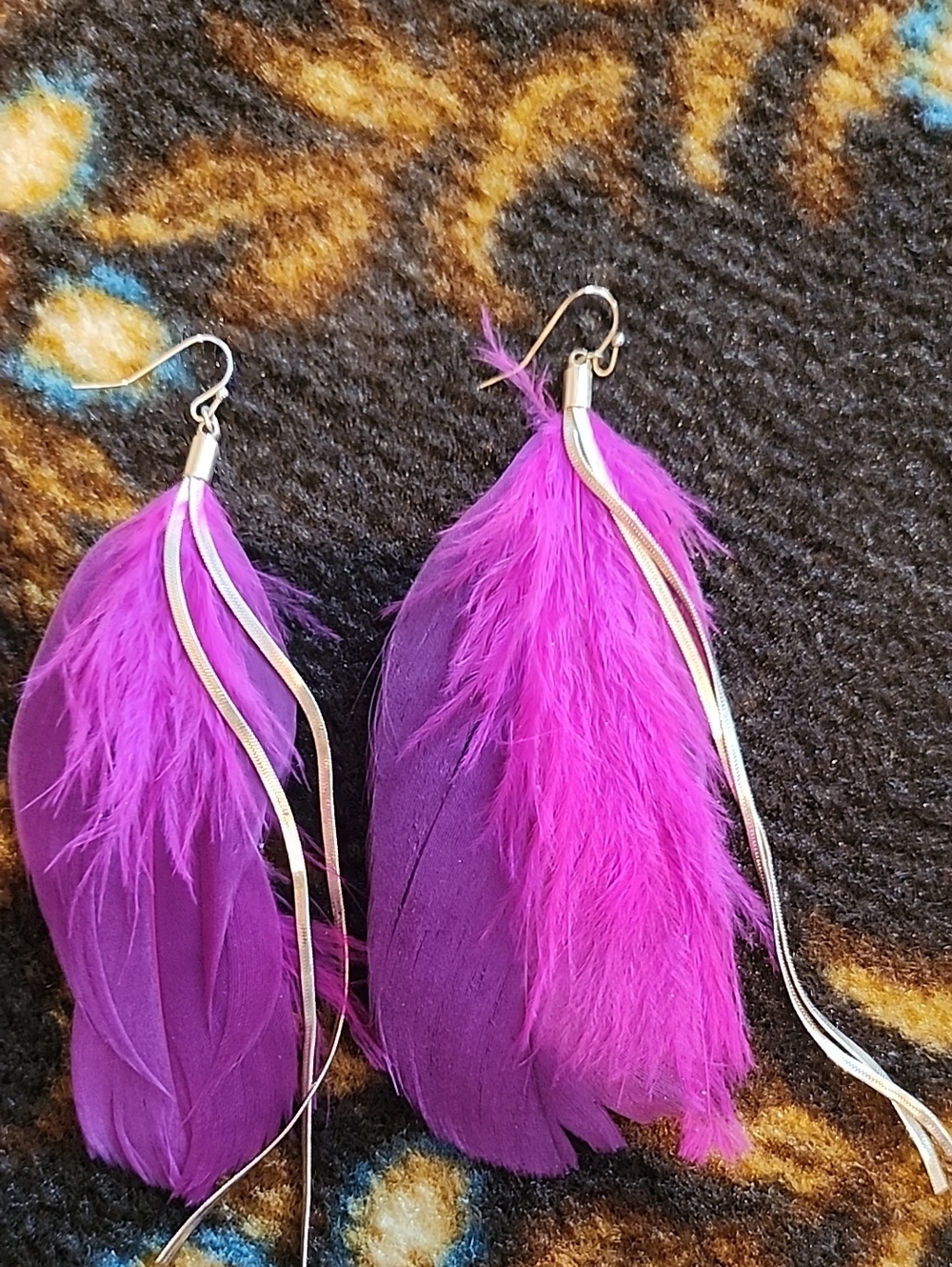 Source Unknown Purple Feather Drop Earrings with Silver Accent